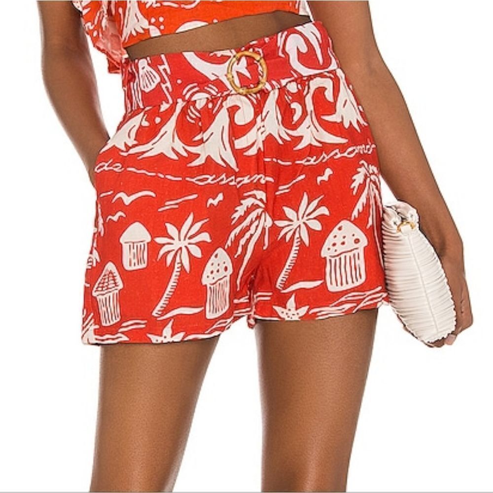 Place Nationale Lebre 100% Linen Shorts in Red Seashore Size Small No Belt